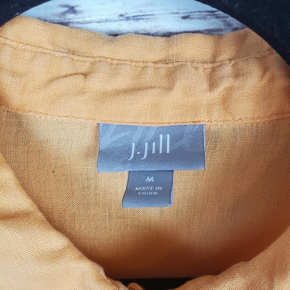 J Jill Womens Medium Orange 100% Linen Long Sleeve Button Down Shirt Top - Picture 4 of 7